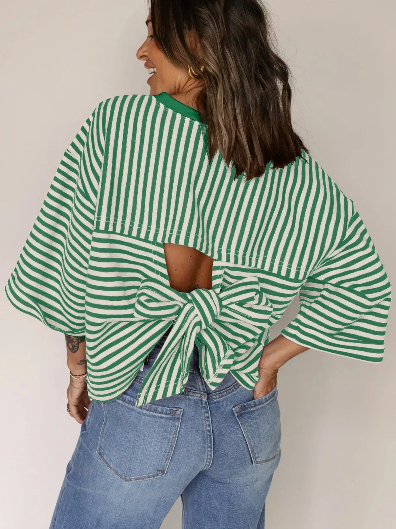 Striped Back Bow Tie T-Shirt nicholesgifts