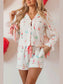 Bow Printed Collared Neck Top and Drawstring Shorts Lounge Set nicholesgifts