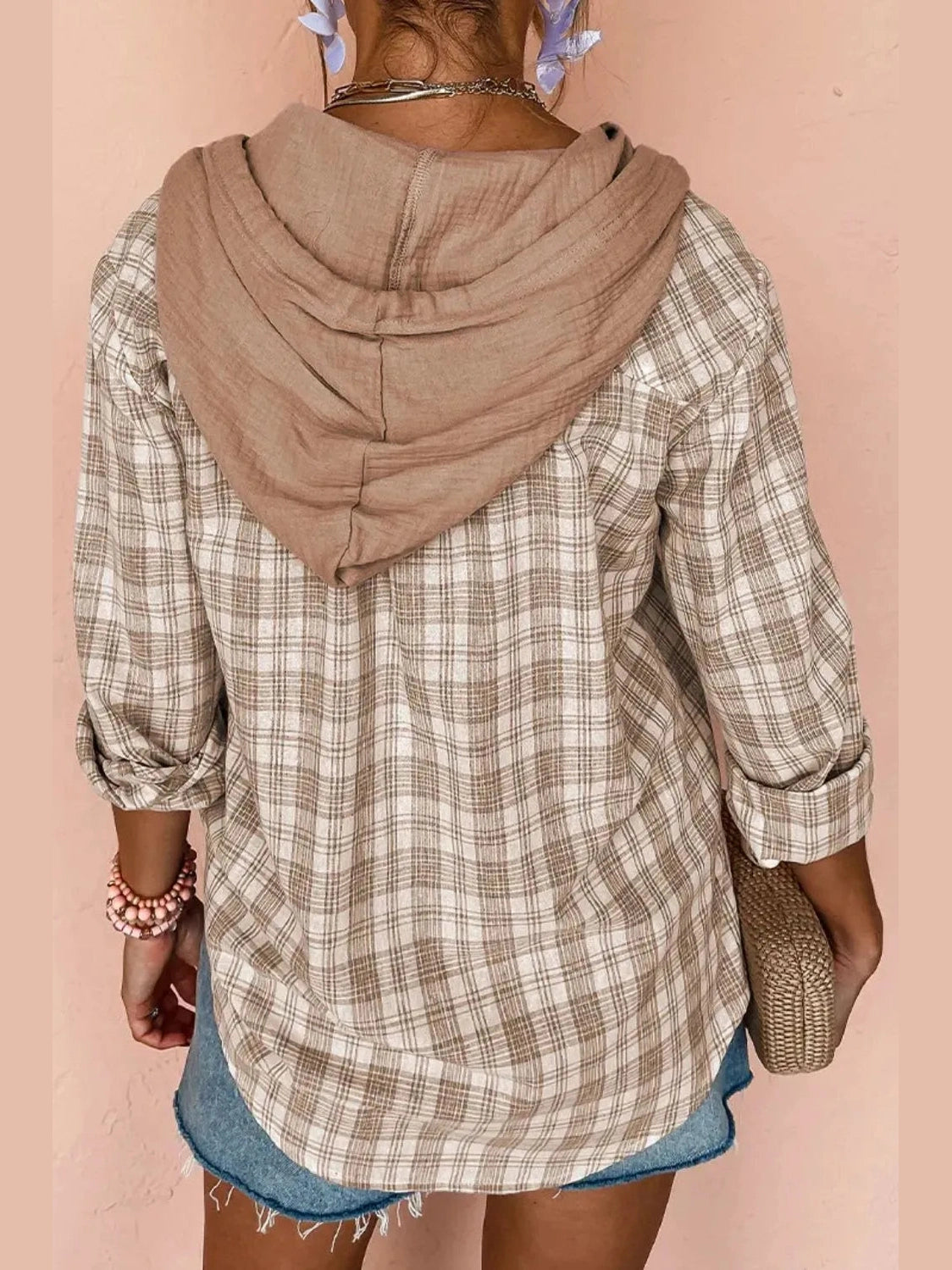 Drawstring Button Up Hooded Jacket nicholesgifts