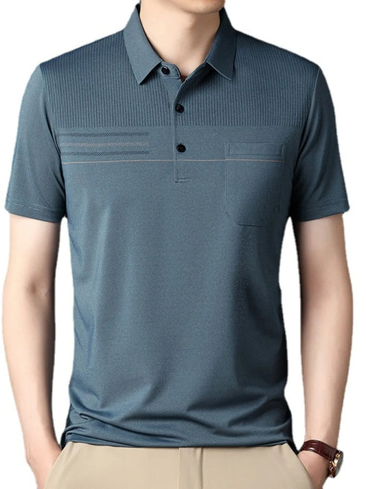 Men's Plus Size Classic Textured Stripe Casual Polo Shirt Trendsi