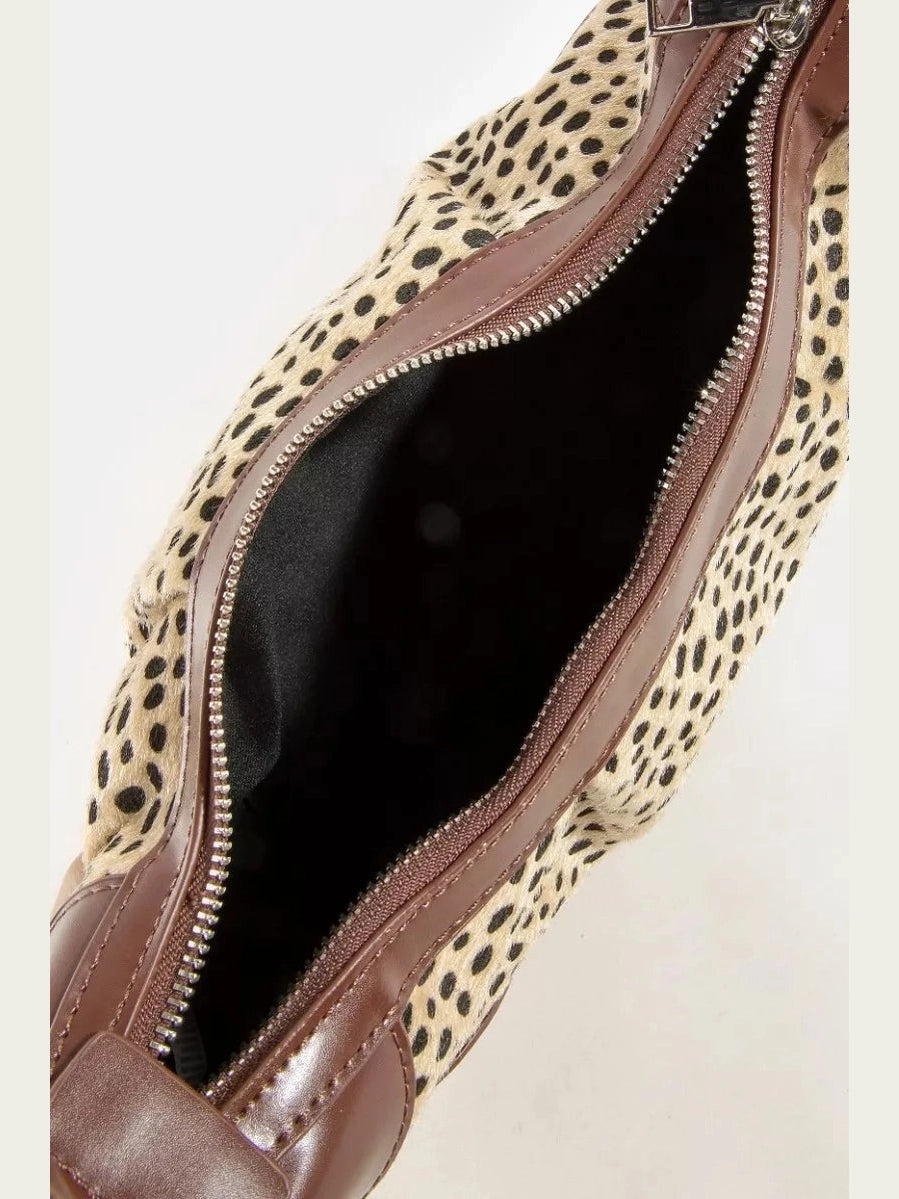 Fame Spotted Leopard Print Half Moon Shoulder Bag nicholesgifts