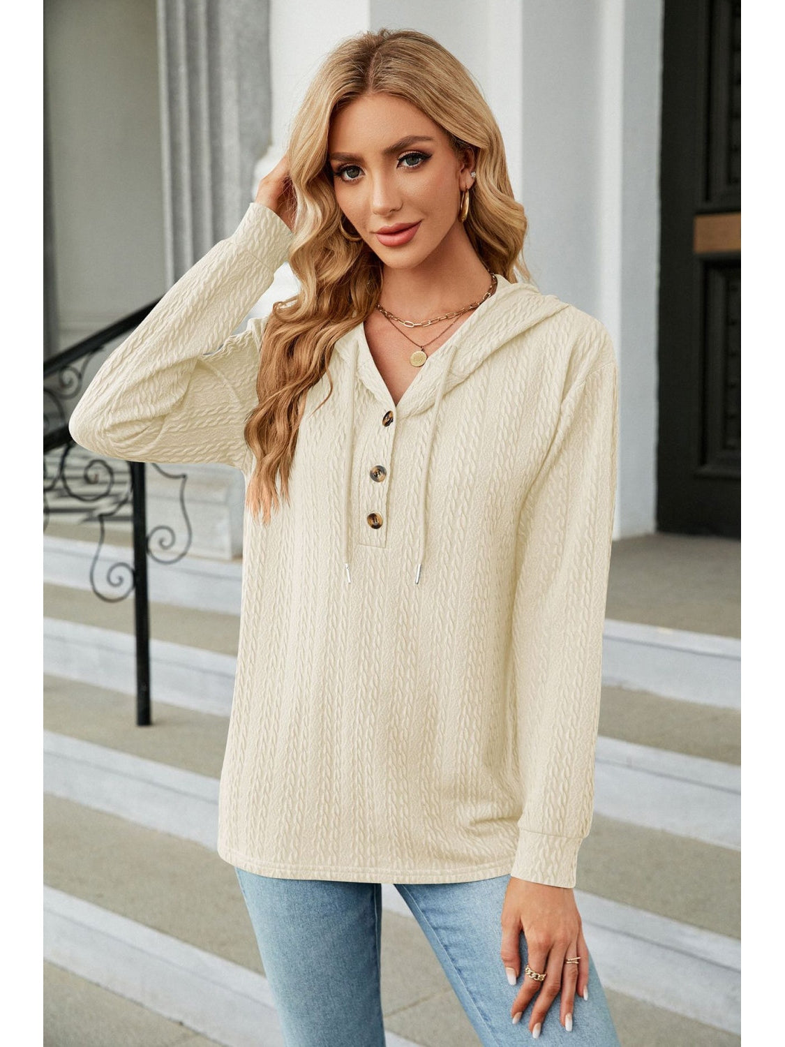 Cable-Knit Long Sleeve Hoodie nicholesgifts