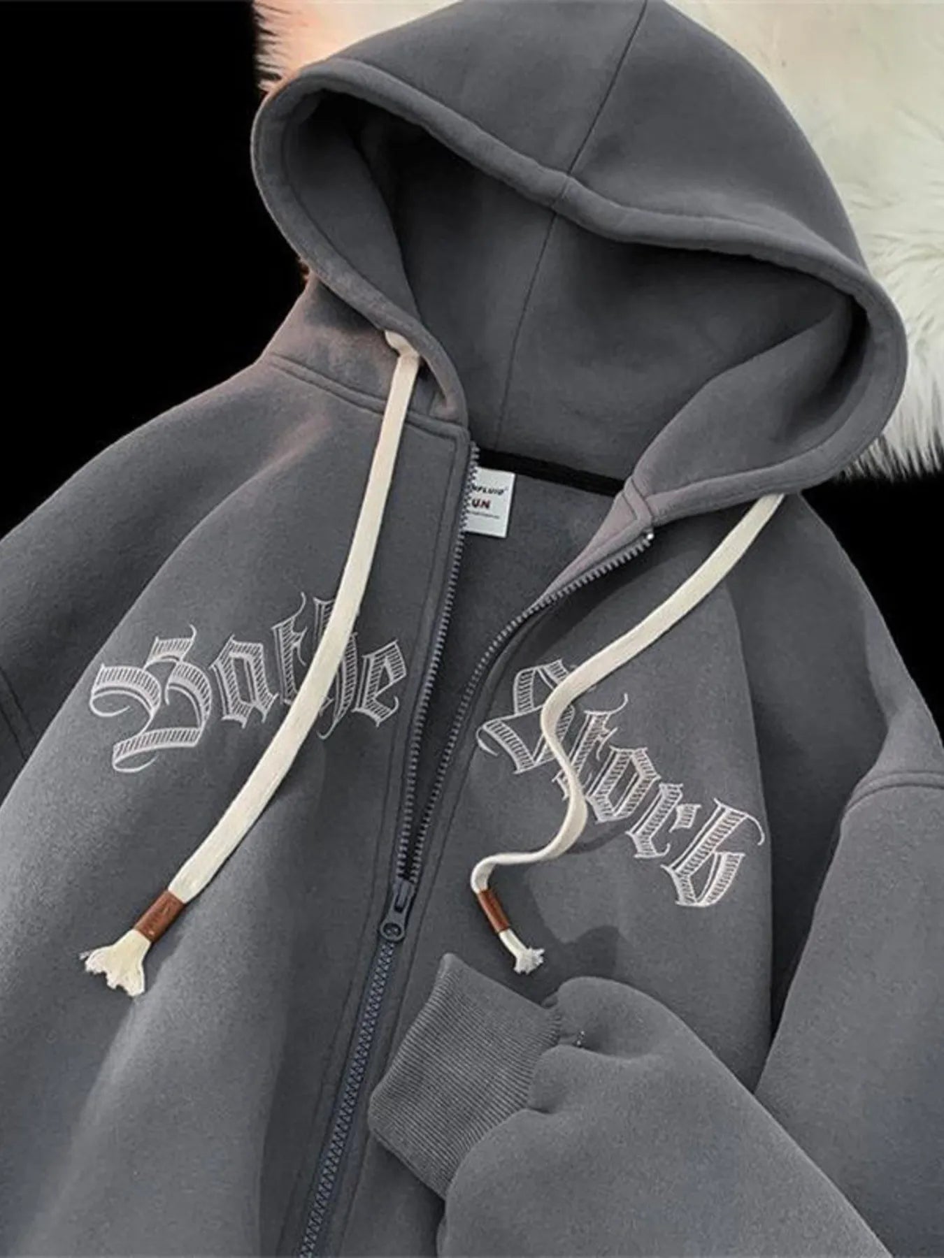 Men's Plus Size Letter Zip Up Drawstring Hoodie NicholesGifts