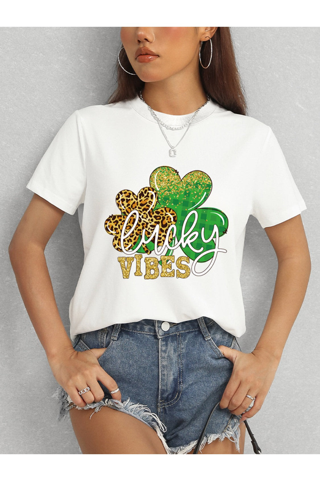 LUCKY VIBES Round Neck Short Sleeve T-Shirt NicholesGifts