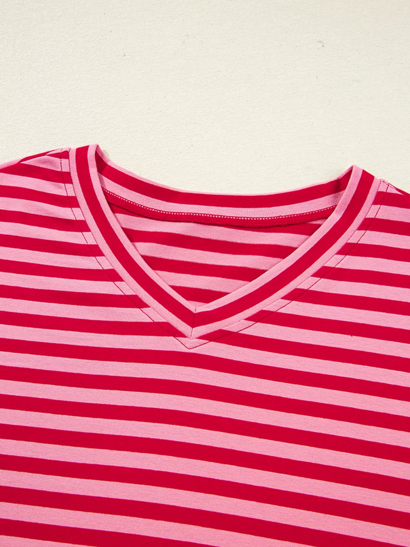 Striped Drop Shoulder V Neck Top Trendsi
