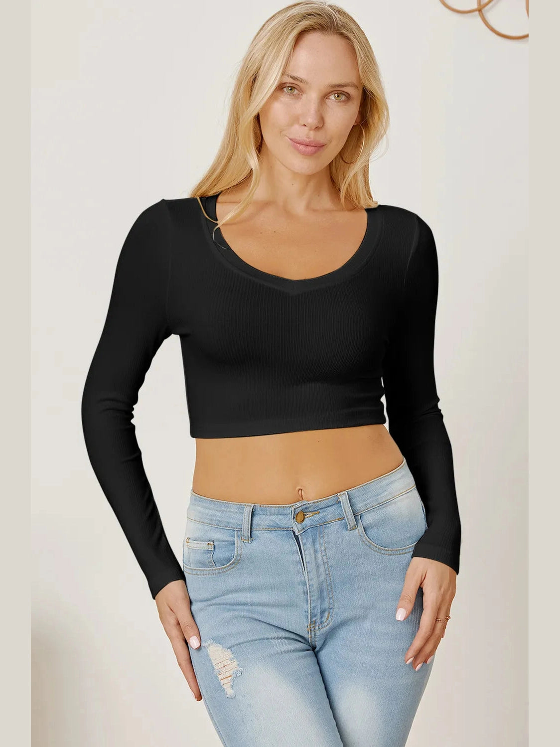 Round Neck Long Sleeve Cropped T-Shirt NicholesGifts