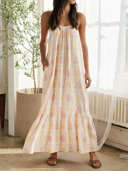 Printed Maxi Lounge Dress with Ruffled Hem nicholesgifts