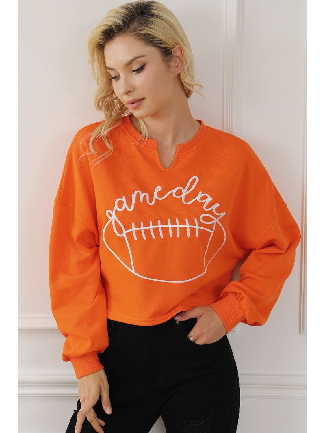 Women Game Day Football Graphic Notched Sweatshirt nicholesgifts