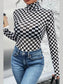 Checkered Turtleneck Long Sleeve Bodysuit nicholesgifts
