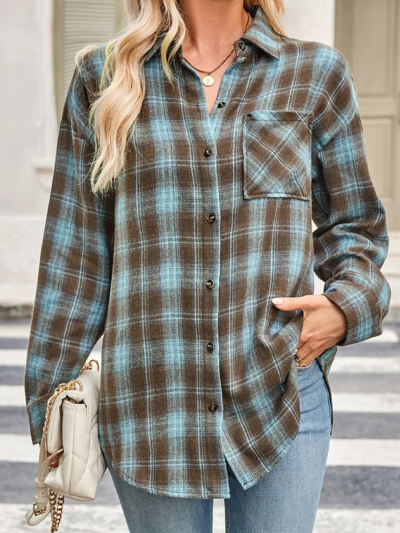 Plaid Button Up Long Sleeve Shirt Trendsi