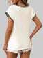 Women Contrast Trim V-Neck Short Sleeve Knit Top nicholesgifts