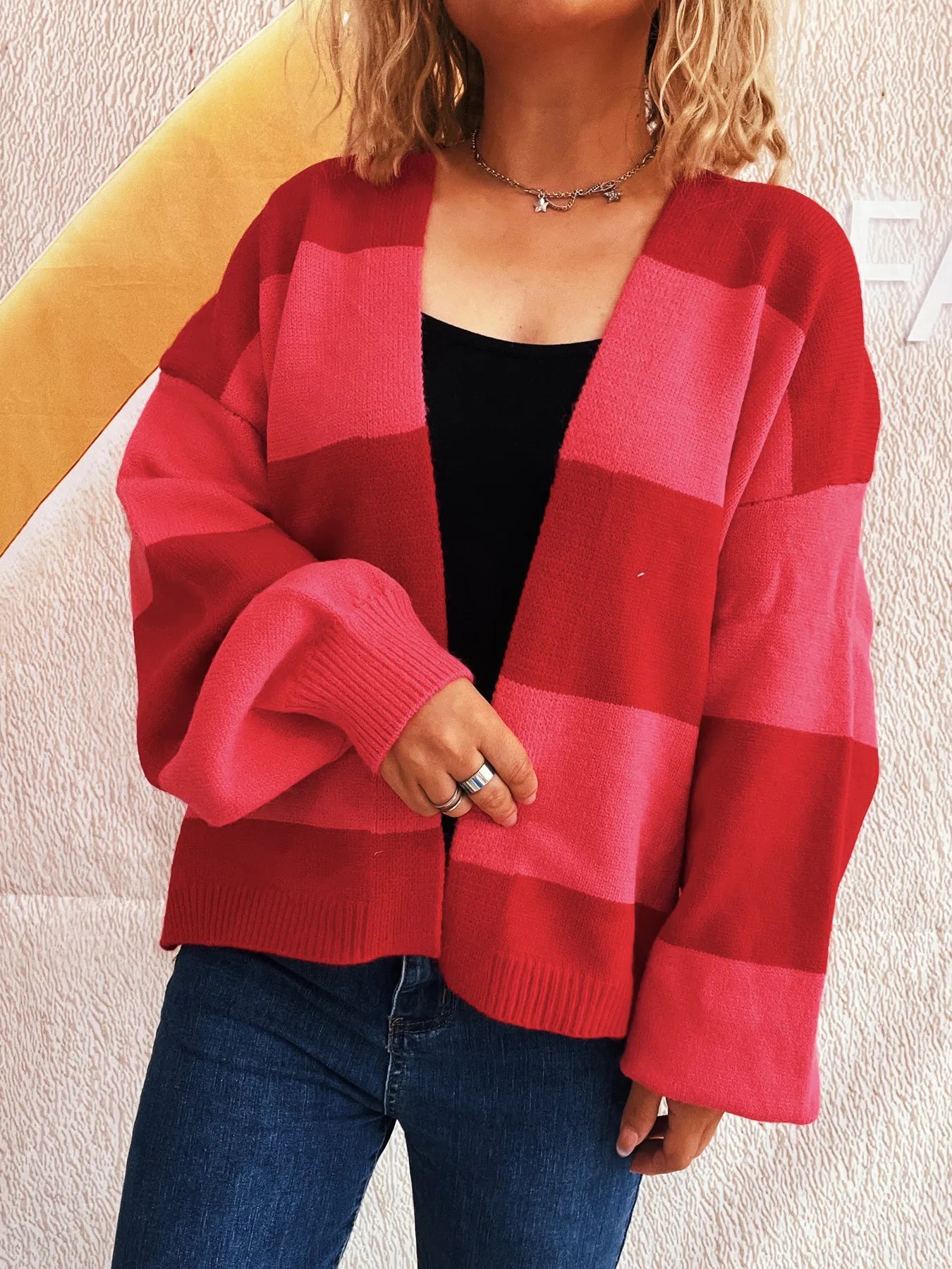 Color Block Open Front Cardigan