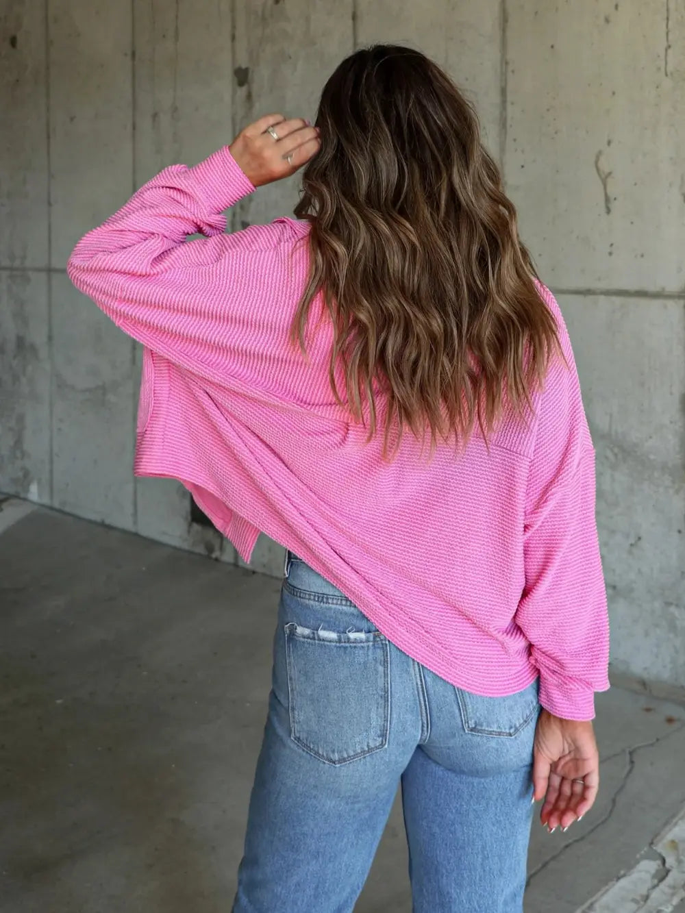 Ribbed Collared Neck Button Up Jacket nicholesgifts