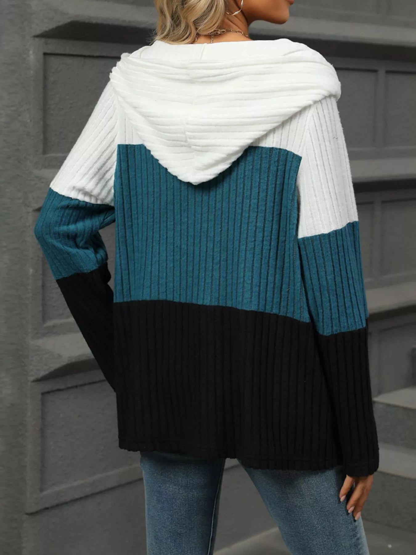 Color Block Half Zip Hooded Top Trendsi