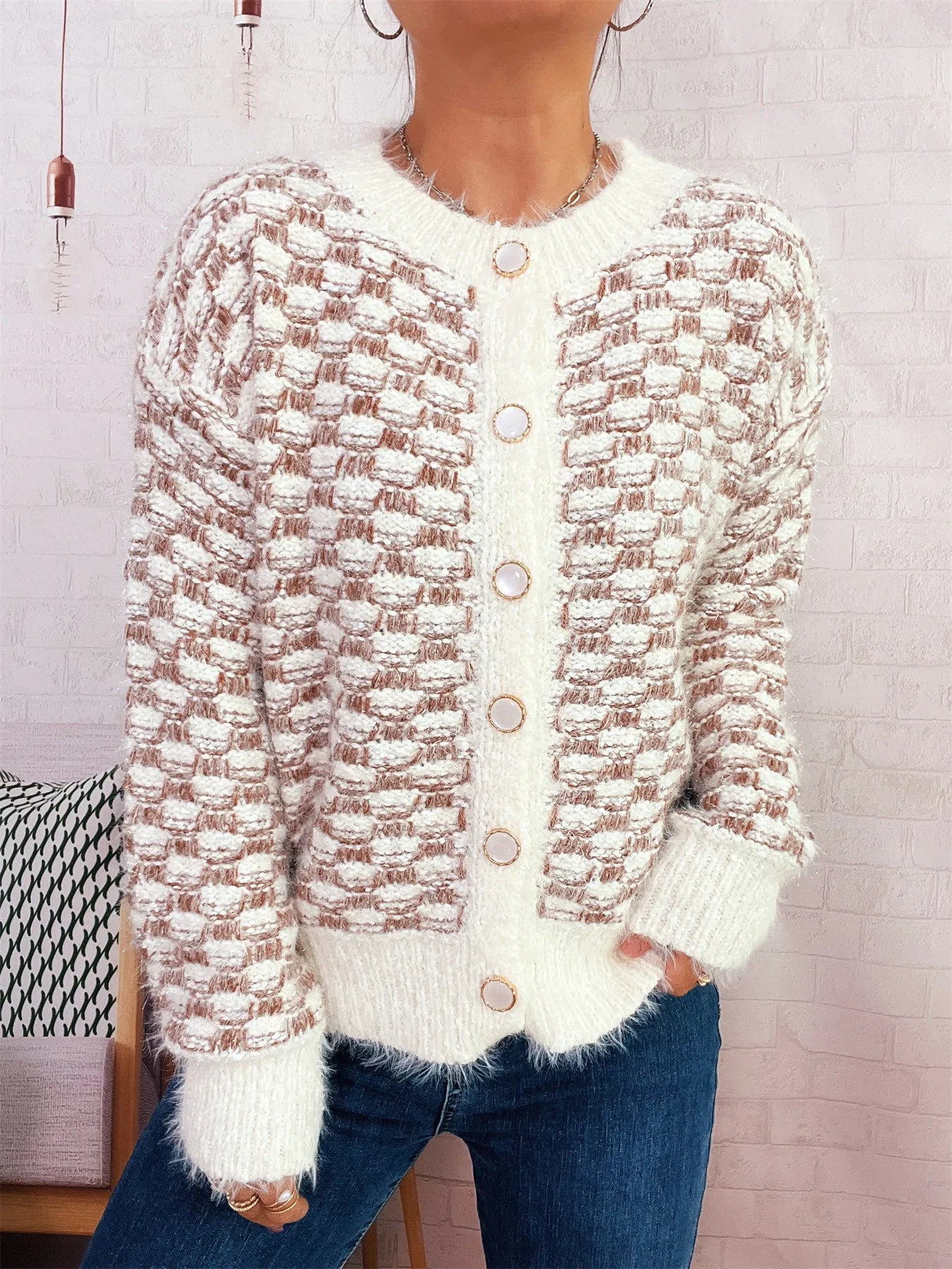 Fluffy Textured Button-Up Cardigan