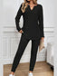 Notched Long Sleeve Top and Pants Set nicholesgifts