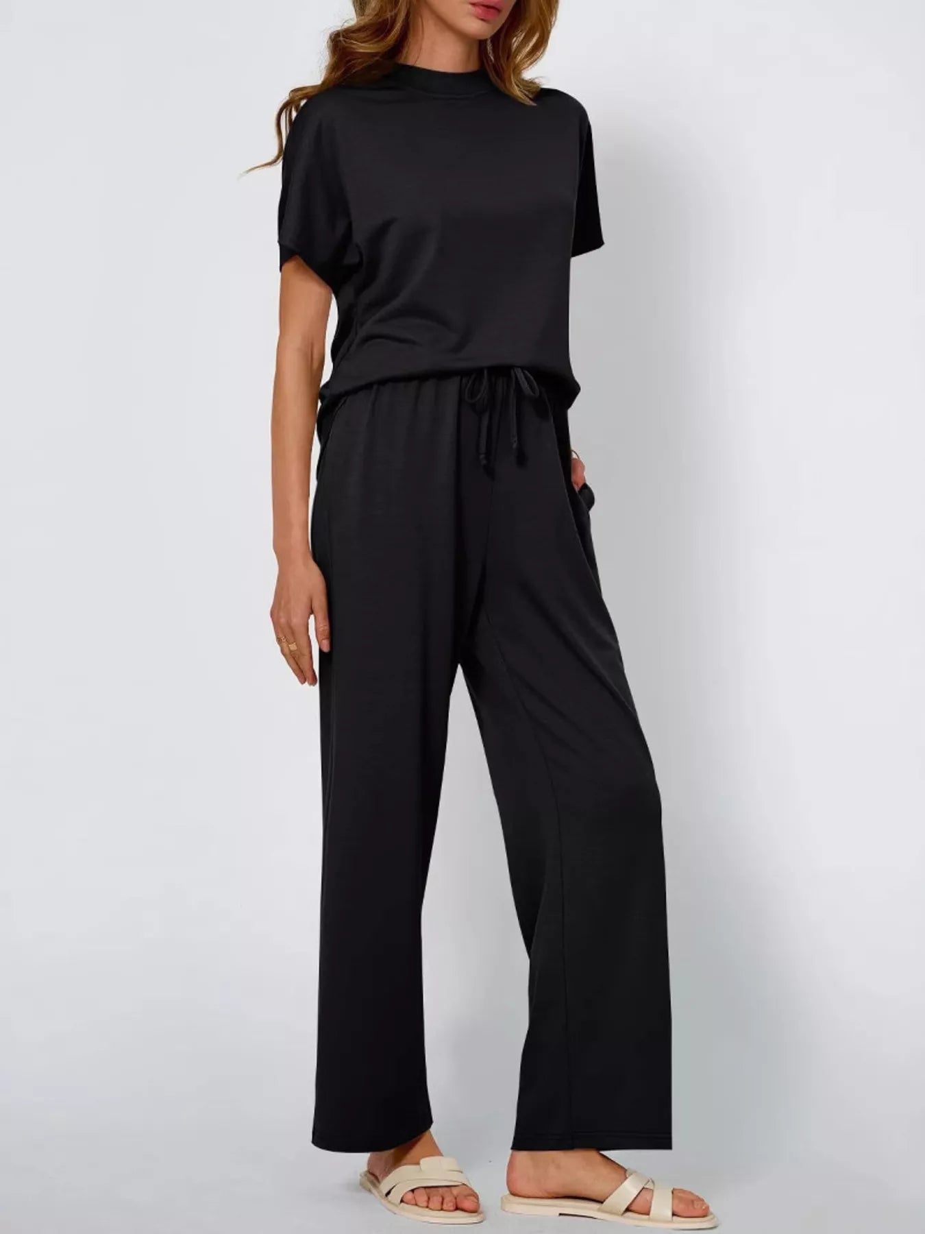 Full Size Round Neck Short Sleeve Top and Pants Set Plus Size Trendsi