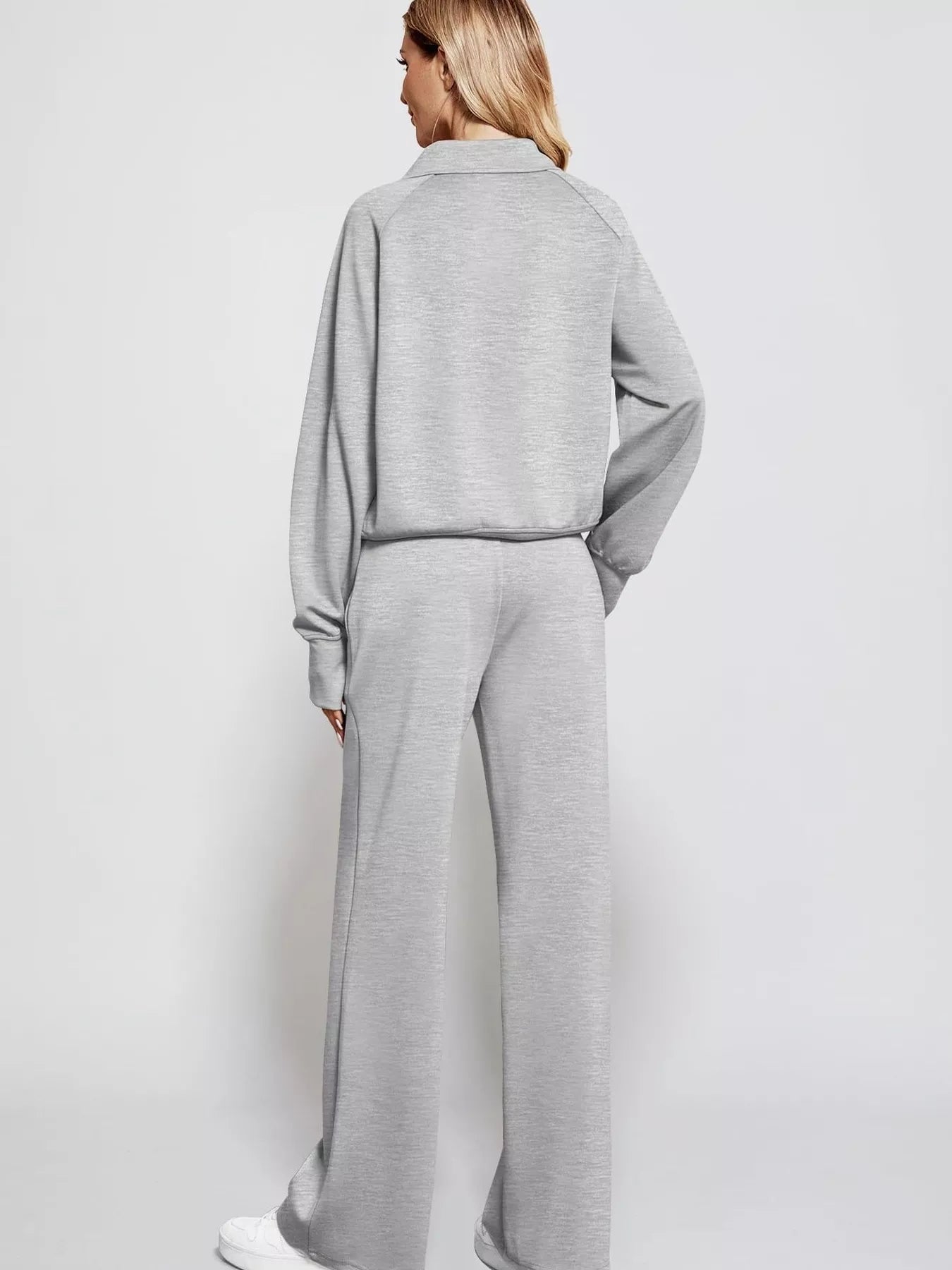 Full Size Half-Zip Sweatshirt and Wide-Leg Pants Set Plus Size Trendsi