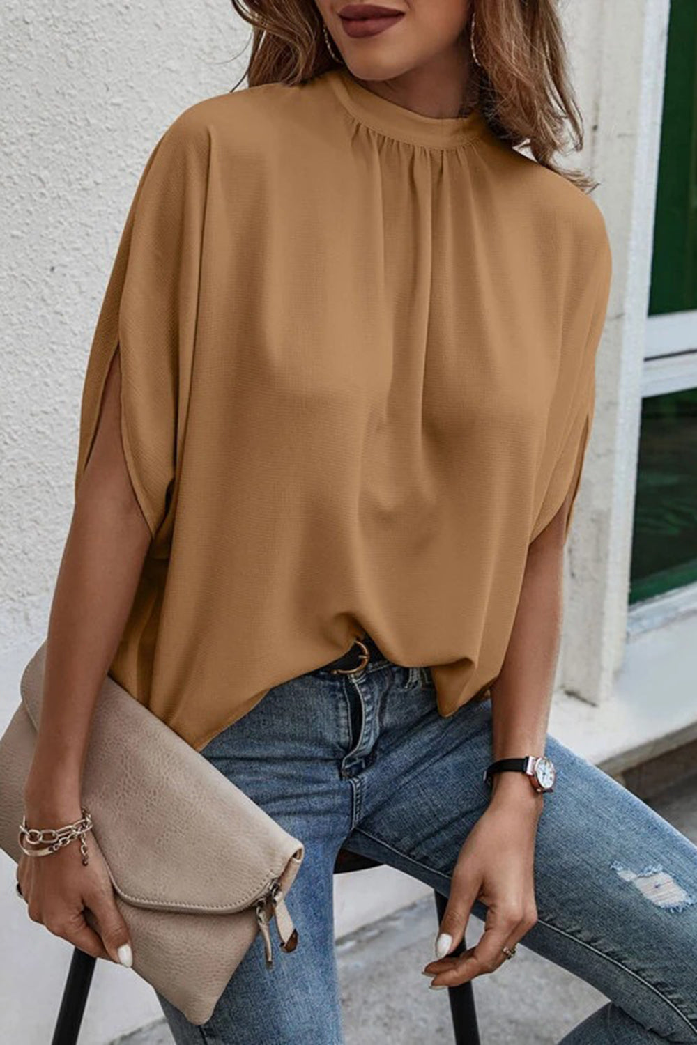 Tie Back Slit Half Sleeve Blouse nicholesgifts