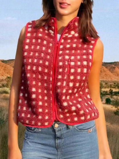 Plaid Zip Up Vest Coat nicholesgifts