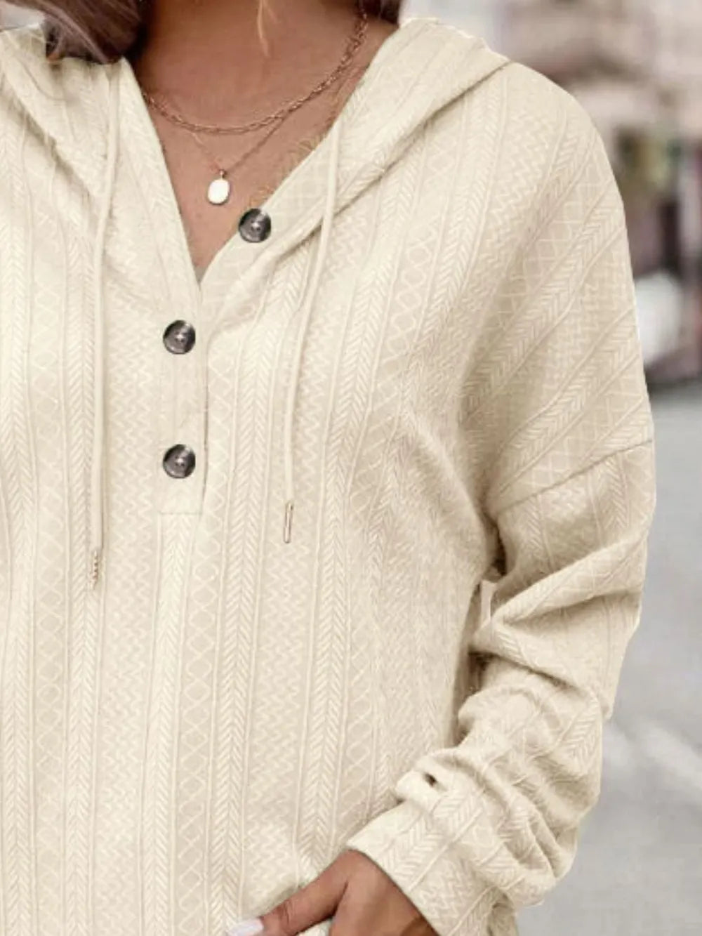 Drawstring Dropped Shoulder Long Sleeve Hoodie Trendsi