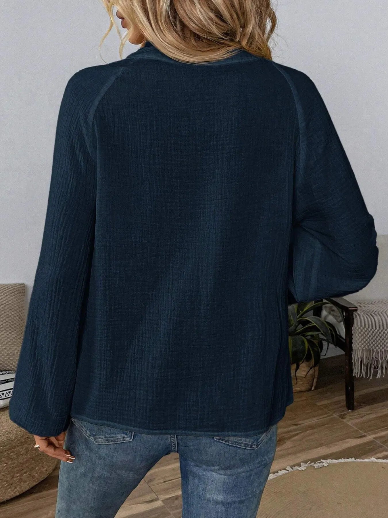 Paisley Pattern Notched Long Sleeve Blouse NicholesGifts
