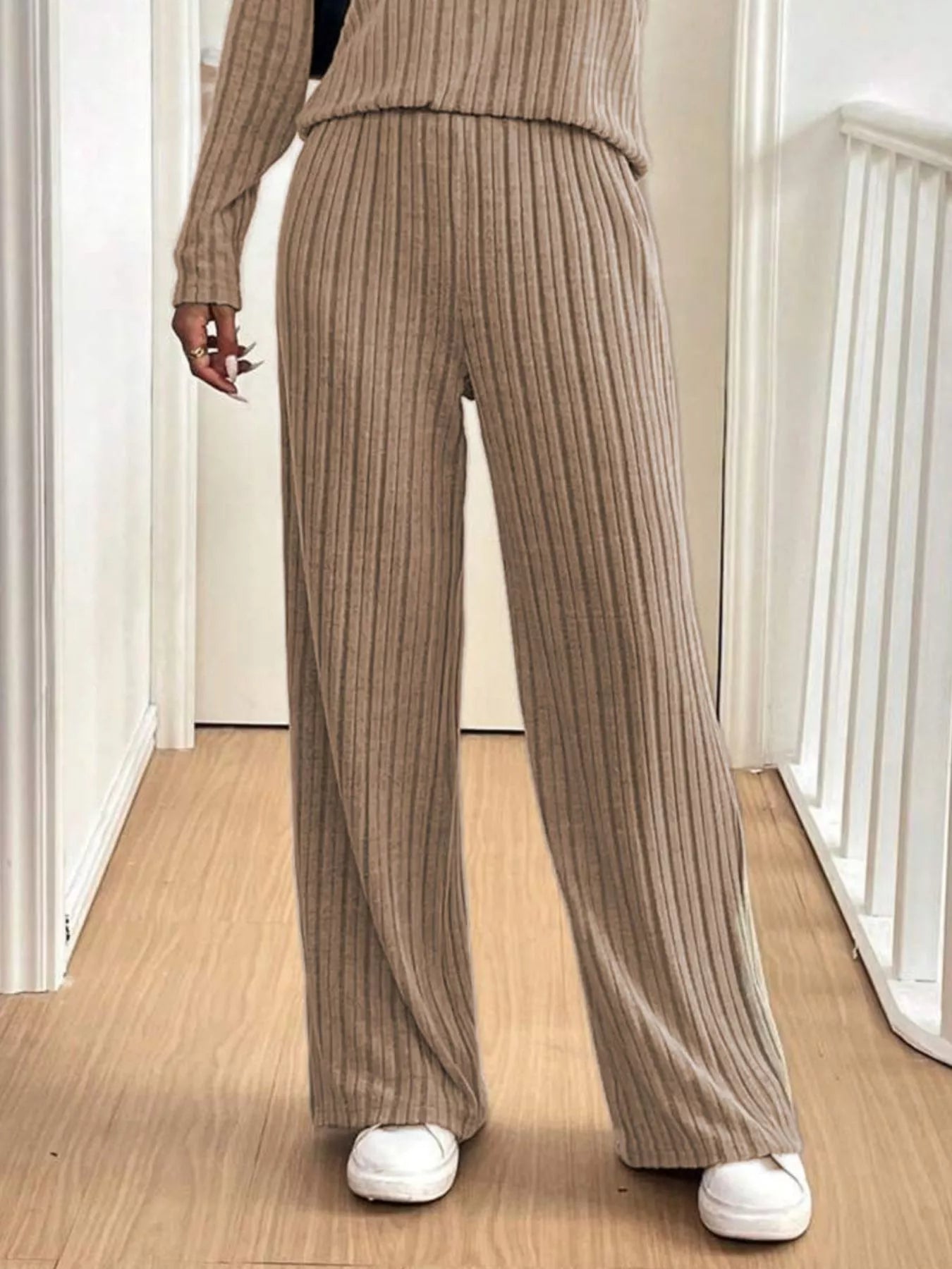 Button Detail Long Sleeve Top and Pants Set Trendsi