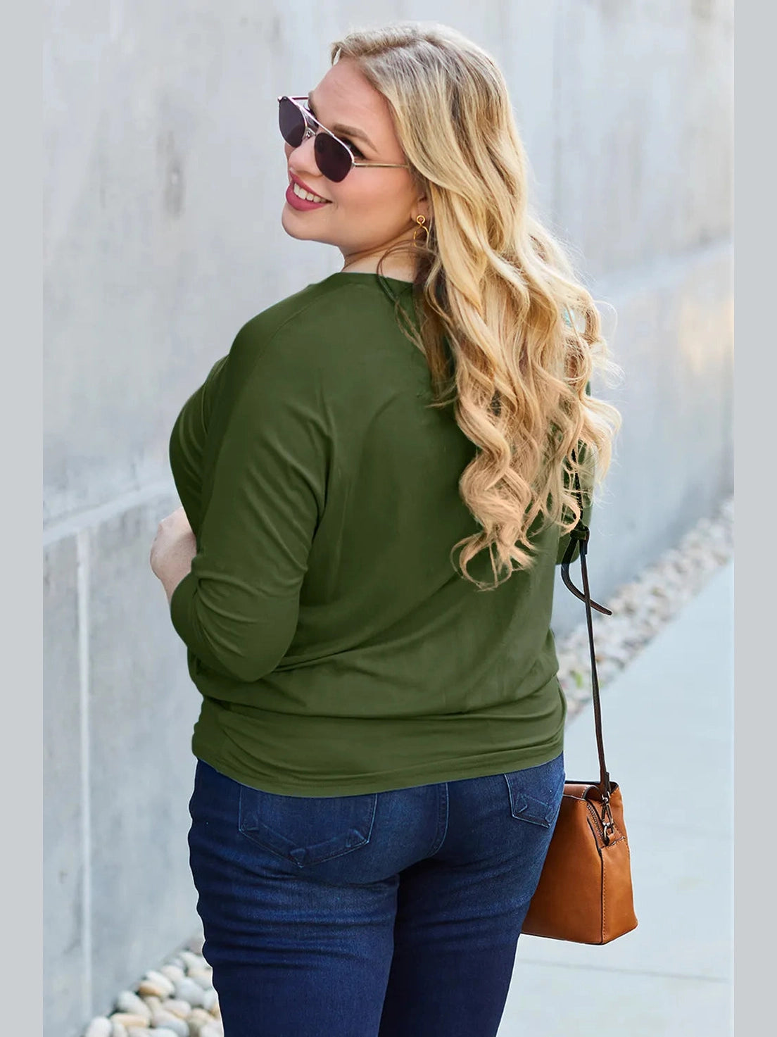 Basic Bae Full Size Round Neck Batwing Sleeve Top nicholesgifts