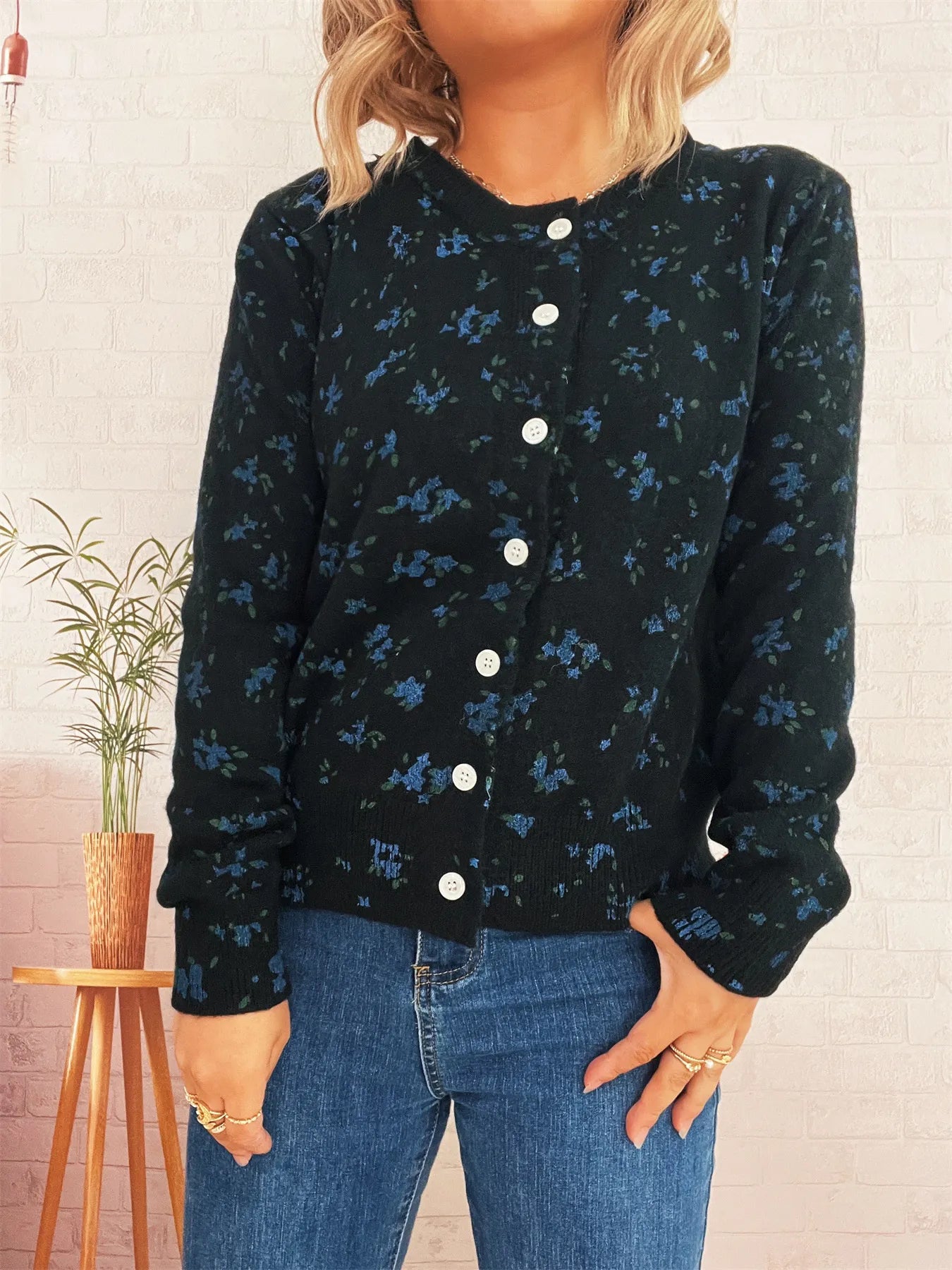 Floral Button-Up Long Sleeve Cardigan