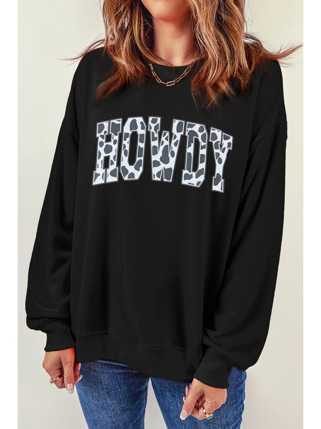 Women Round Neck Long Sleeve Howdy Graphic Sweatshirt nicholesgifts