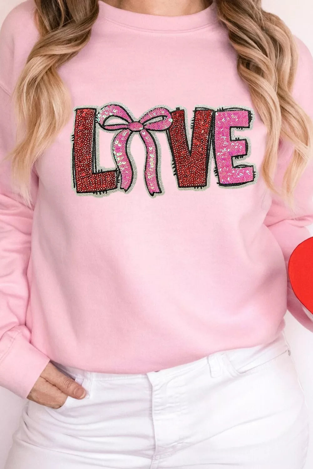 Bow Love Sequin Pattern Valentine Sweatshirt nicholesgifts