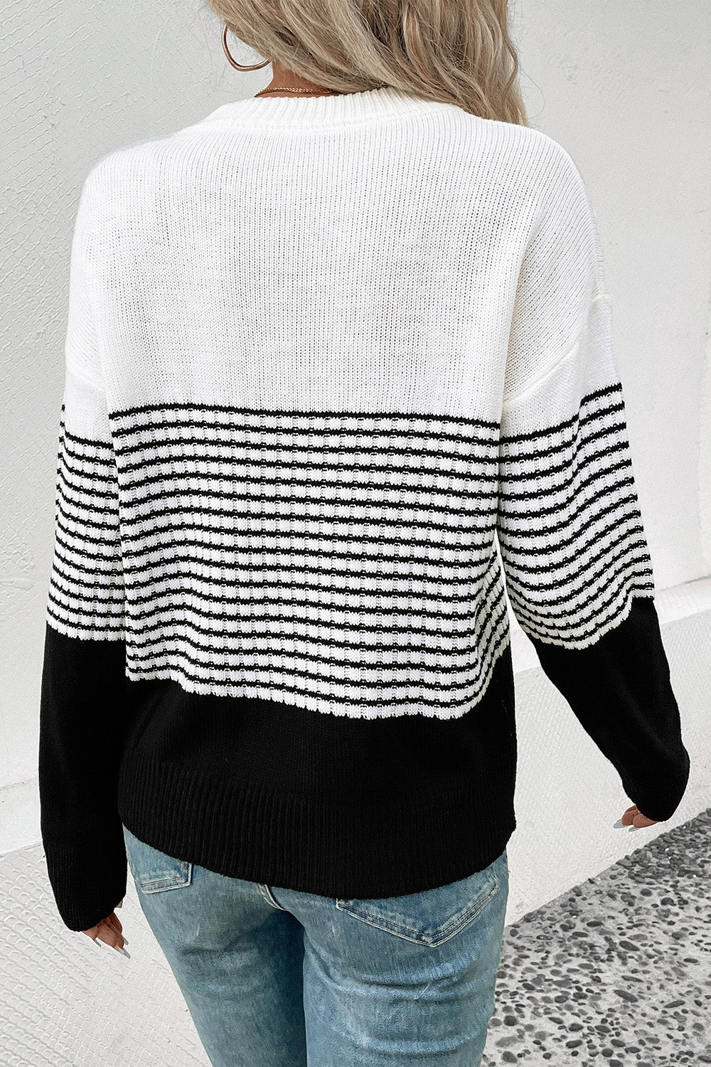 Perfee Striped Drop Shoulder Sweater Trendsi