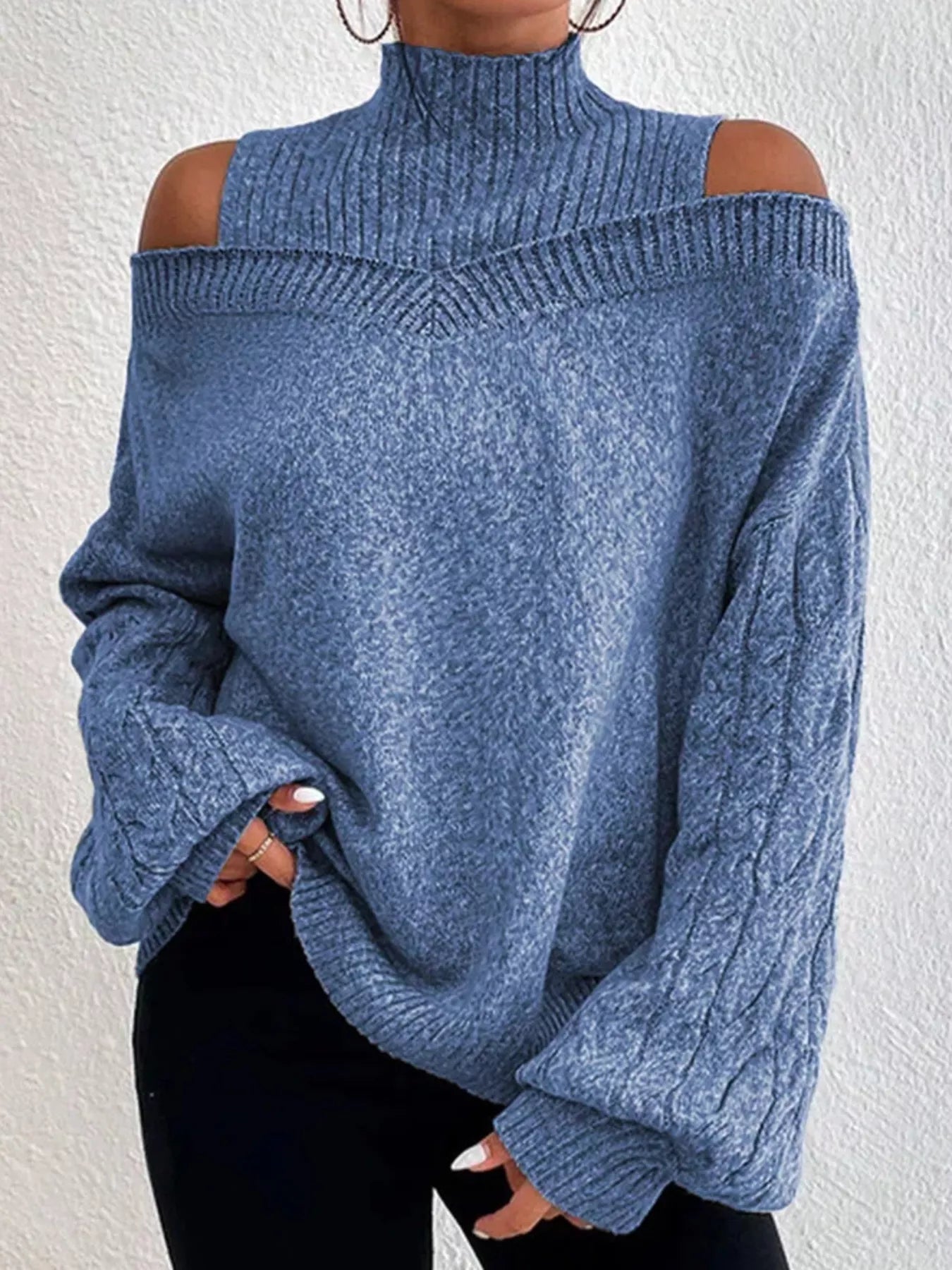 Women Cold Shoulder Turtleneck Sweater nicholesgifts