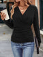 Ruched Surplice Long Sleeve T-Shirt nicholesgifts