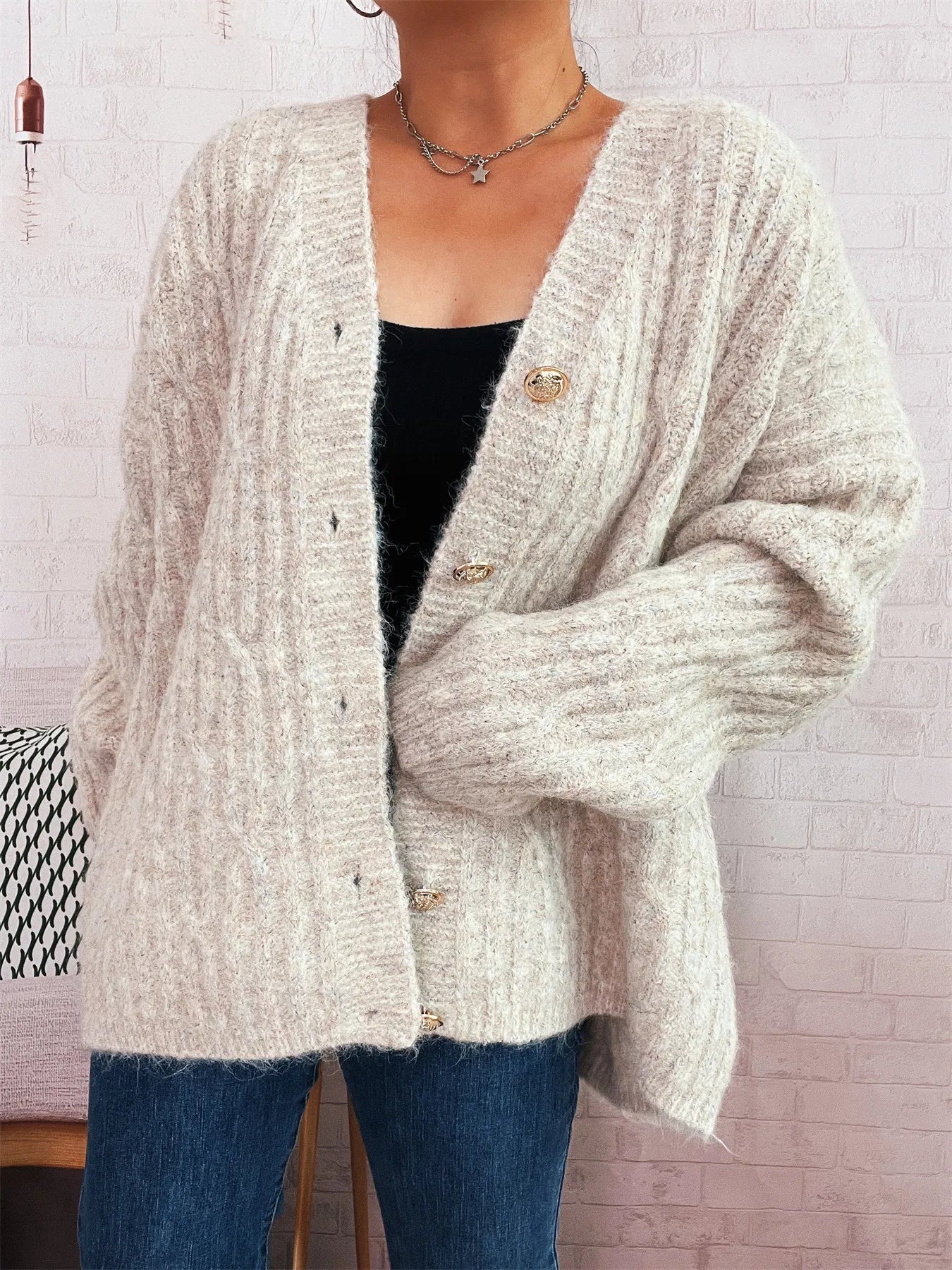Cable Knit Button-Up Cardigan