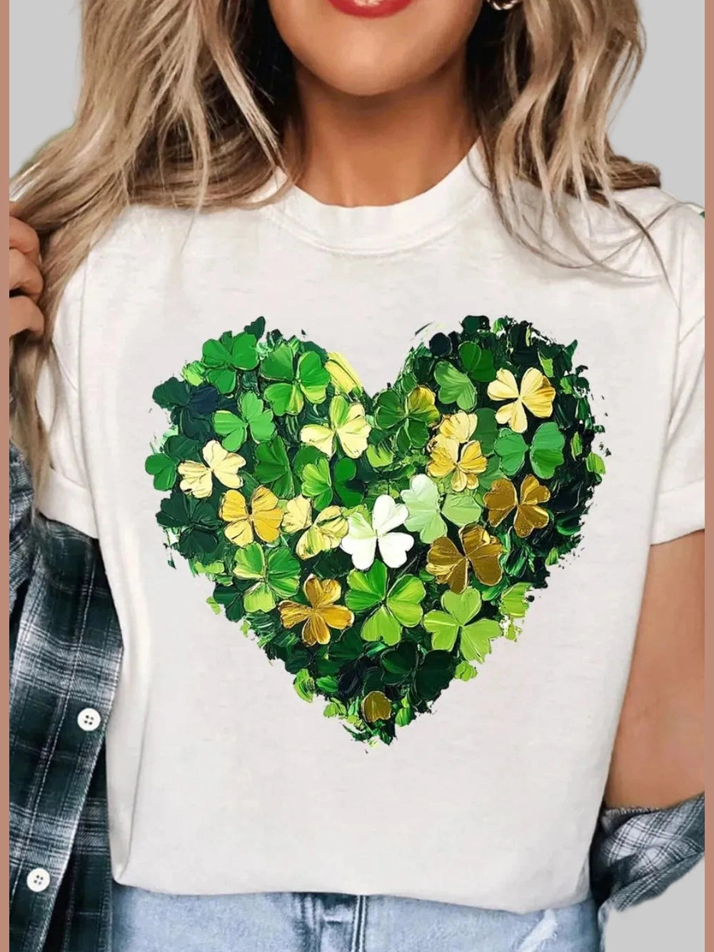 Clover Heart Round Neck Short Sleeve T-Shirt Trendsi