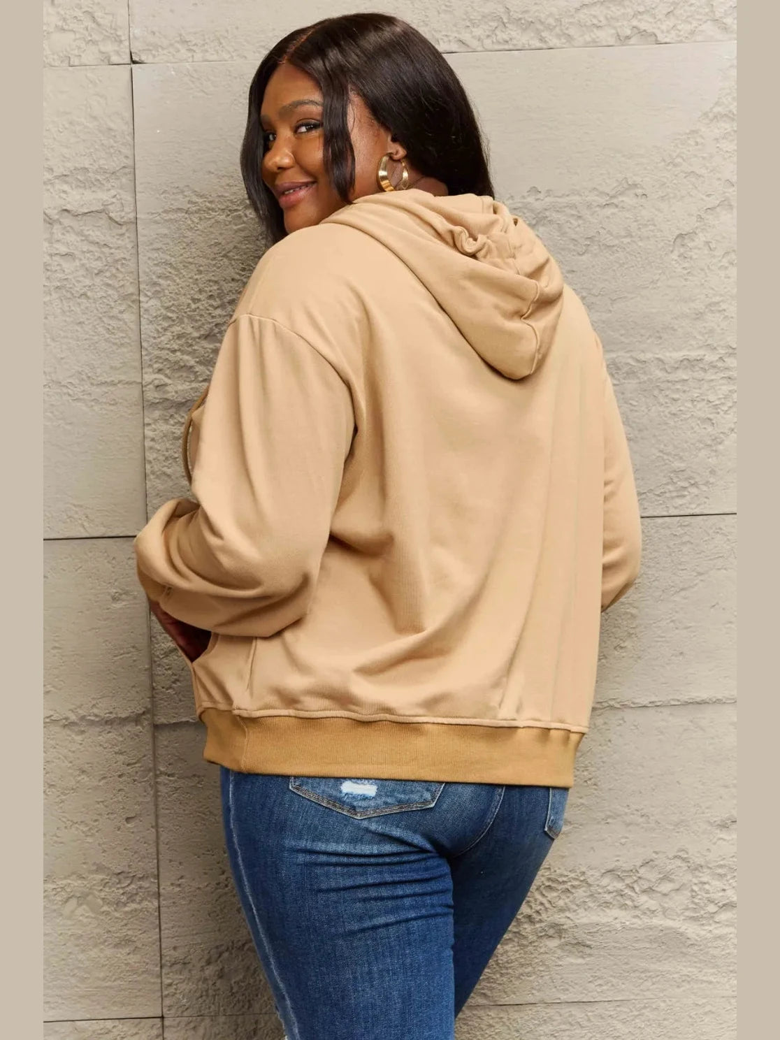 Full Size Zip Up Long Sleeve Hooded Jacket