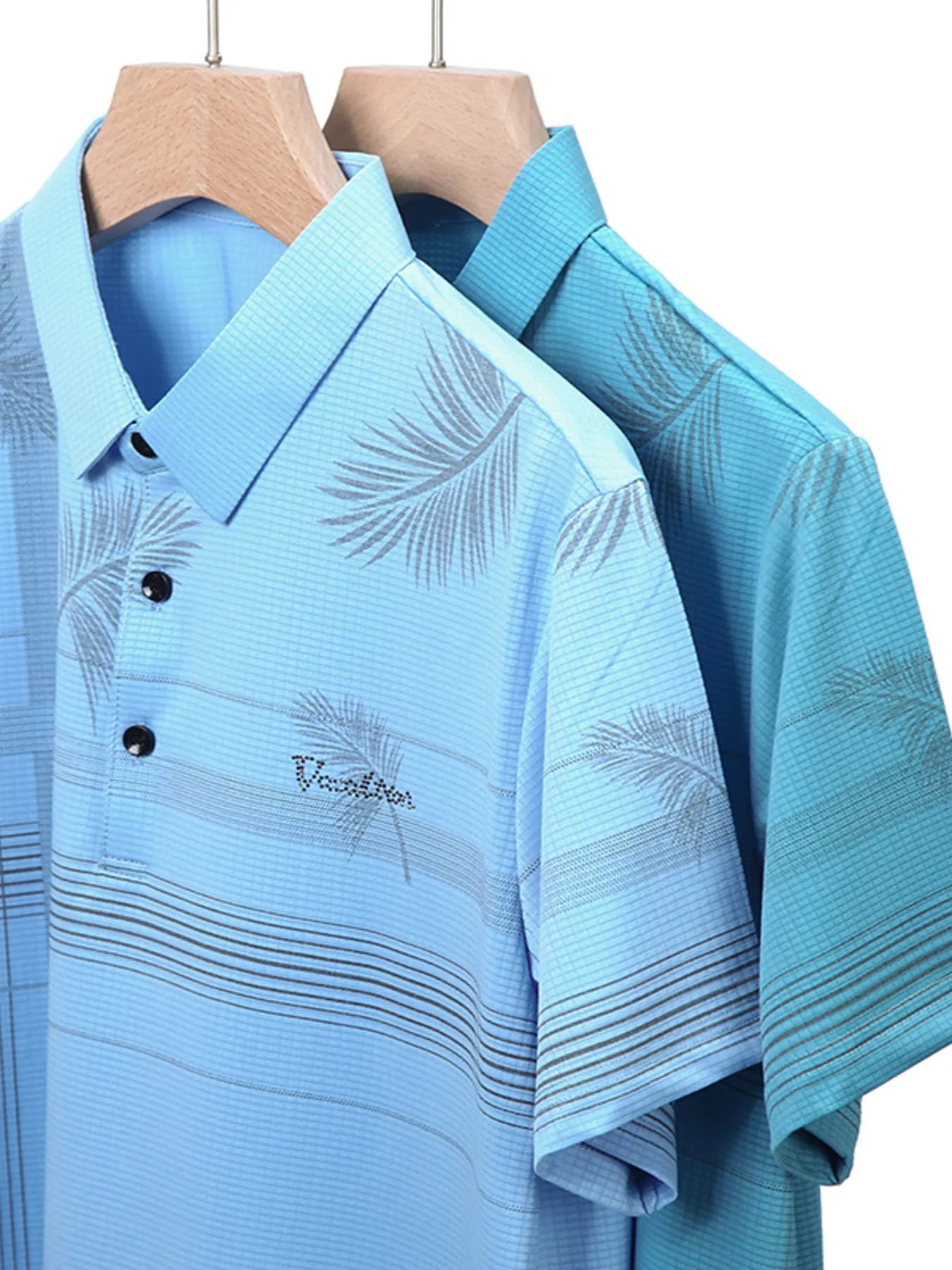 Men's Plus Size Palm Leaf Print Short Sleeve Polo Shirt NicholesGifts