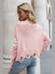 Flower Distressed Long Sleeve Sweater Trendsi