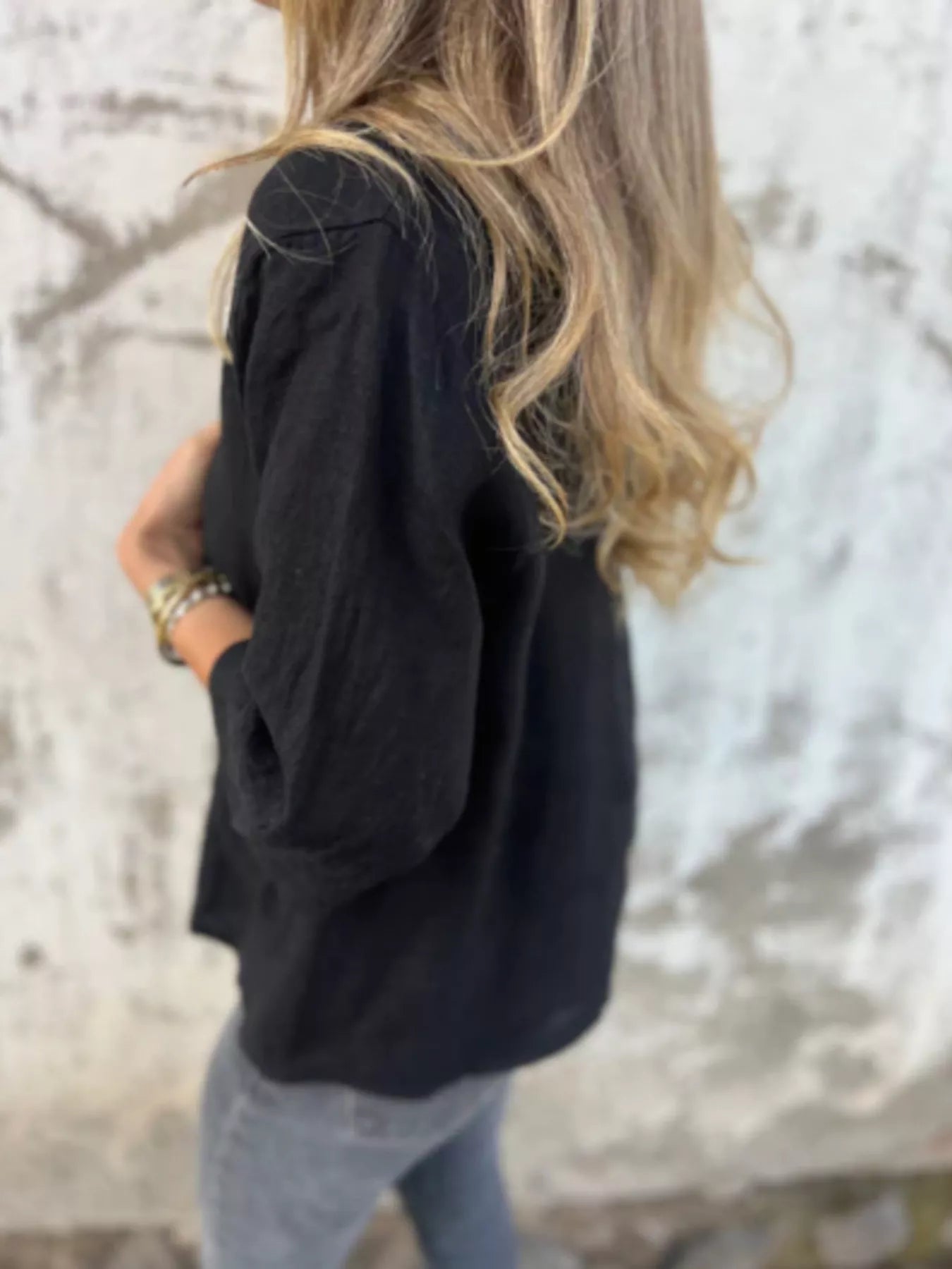 Full Size One Button V-Neck Shirt Plus Size Trendsi
