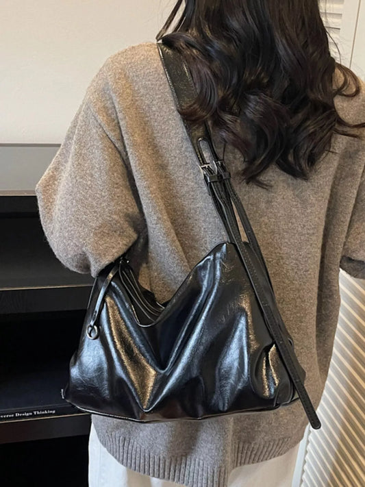 Sleek Faux Leather Hobo Shoulder Bag nicholesgifts