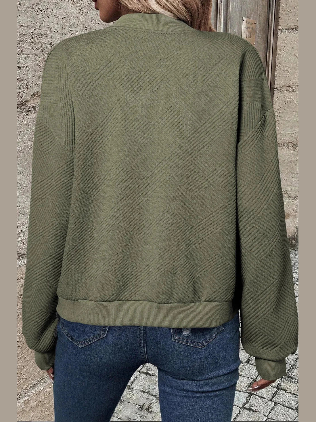 Textured Zip Up Baseball Collar Jacket Trendsi
