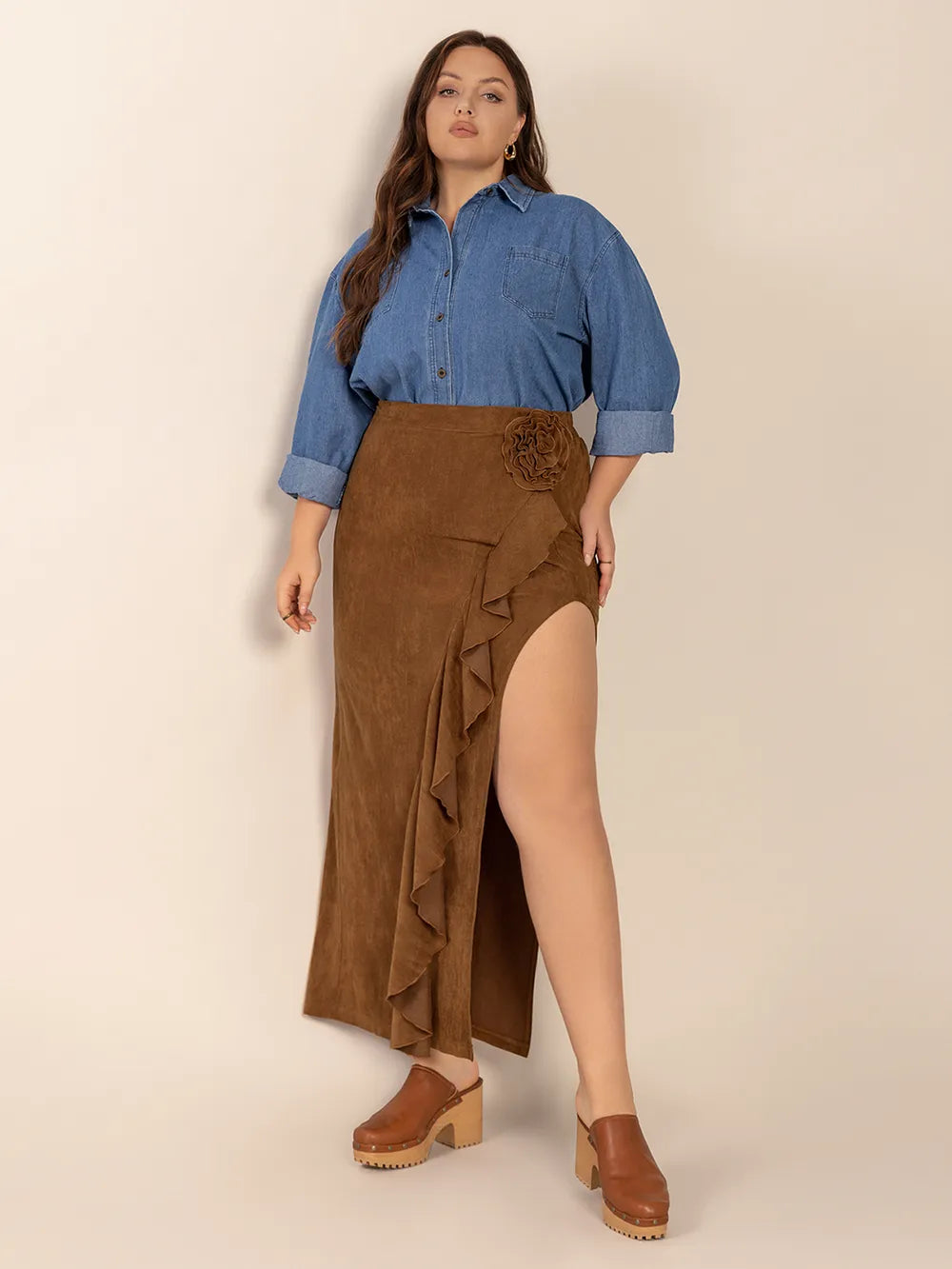 Plus Size Ruffled Slit High Rise Skirt nicholesgifts
