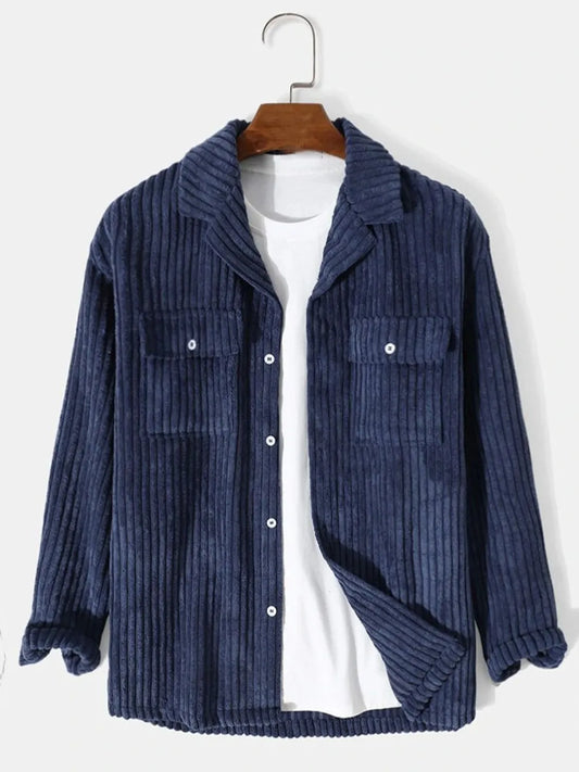 Men's Full Size Corduroy Button Up Long Sleeve Jacket Plus Size Trendsi