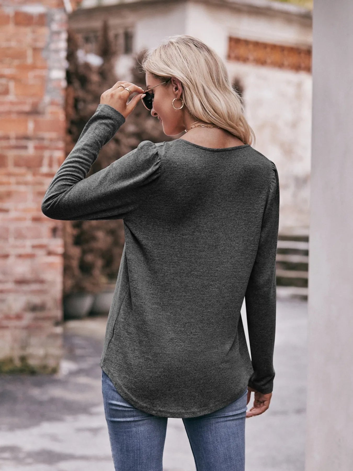 Square Neck Long Sleeve T-Shirt Trendsi