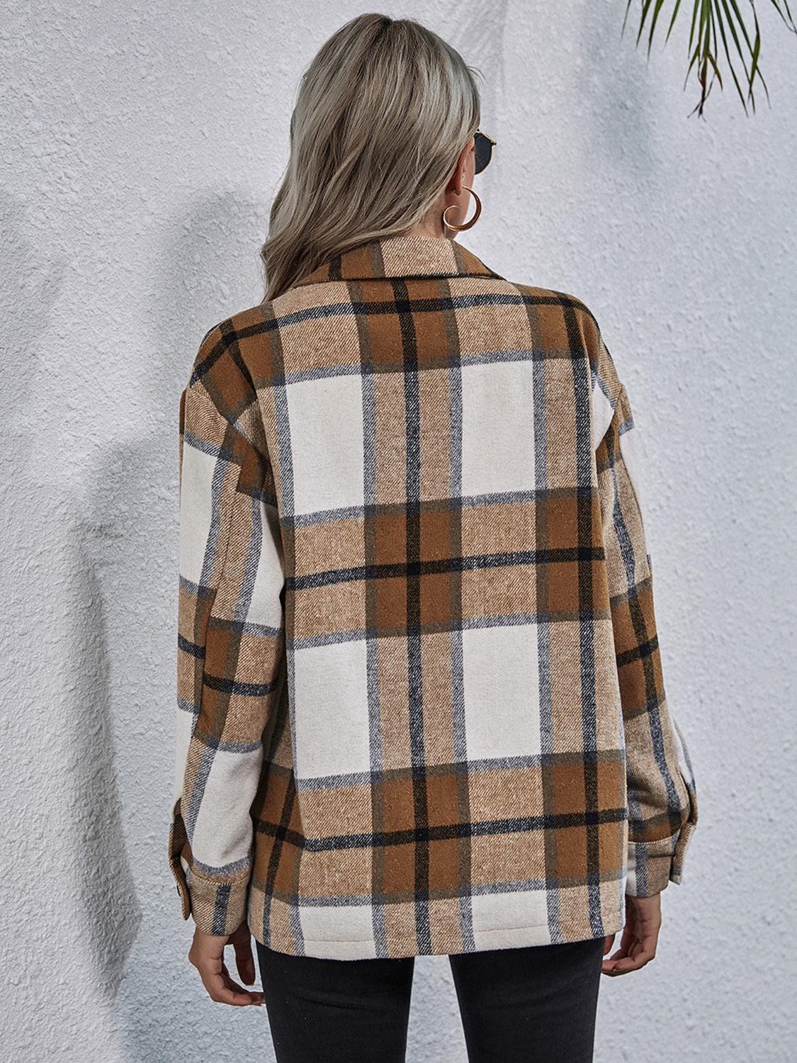 Plaid Button Down Collared Jacket nicholesgifts