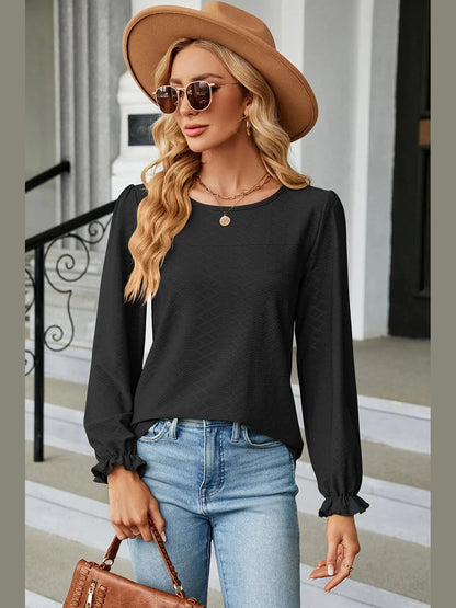 Round Neck Flounce Sleeve T-Shirt nicholesgifts