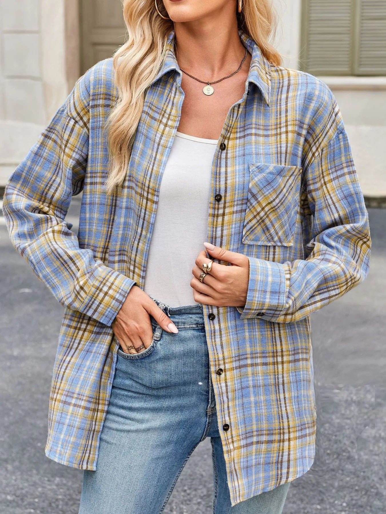 Plaid Button Up Long Sleeve Shirt Trendsi