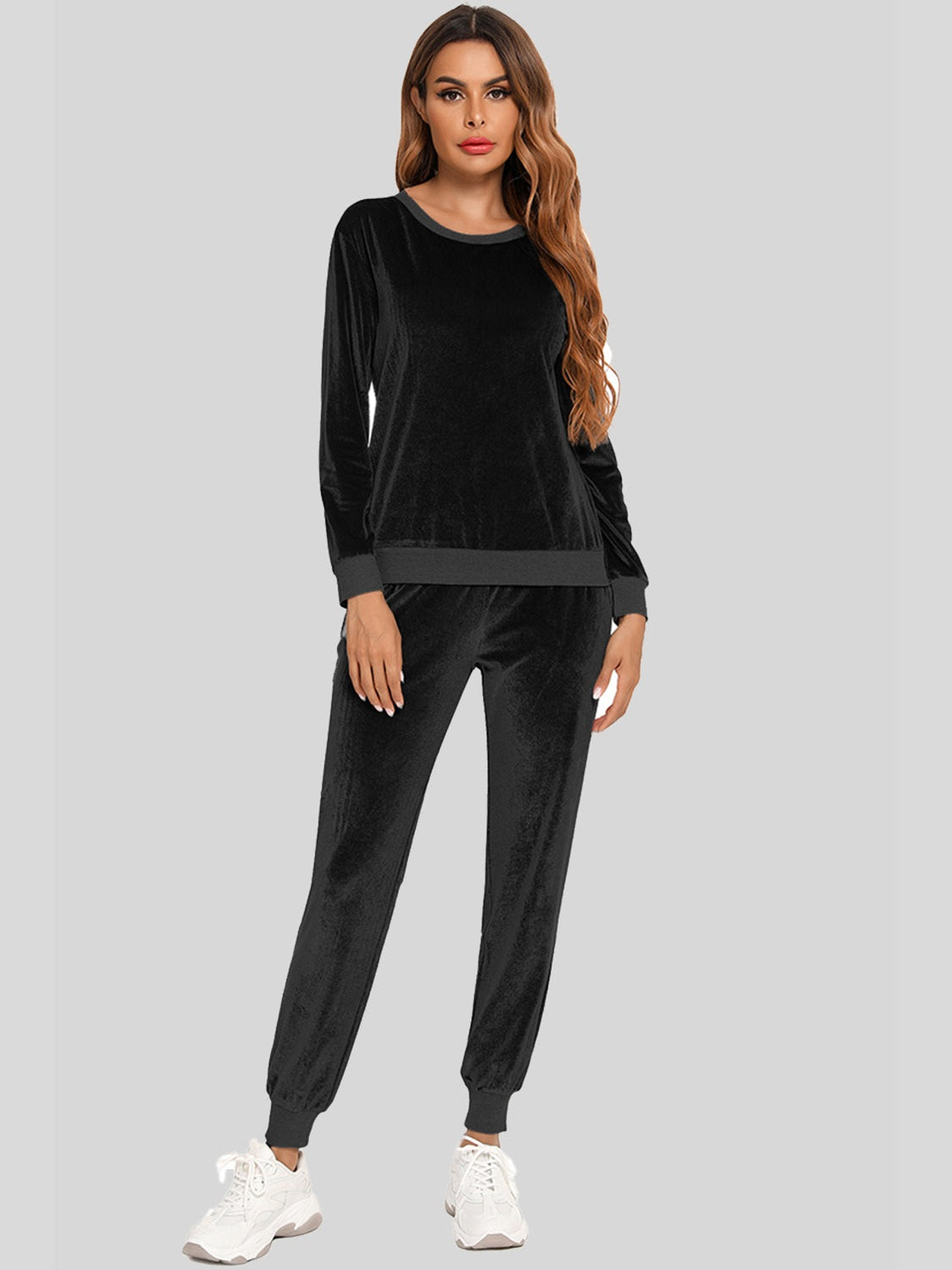 Round Neck Long Sleeve Loungewear Set with Pockets nicholesgifts