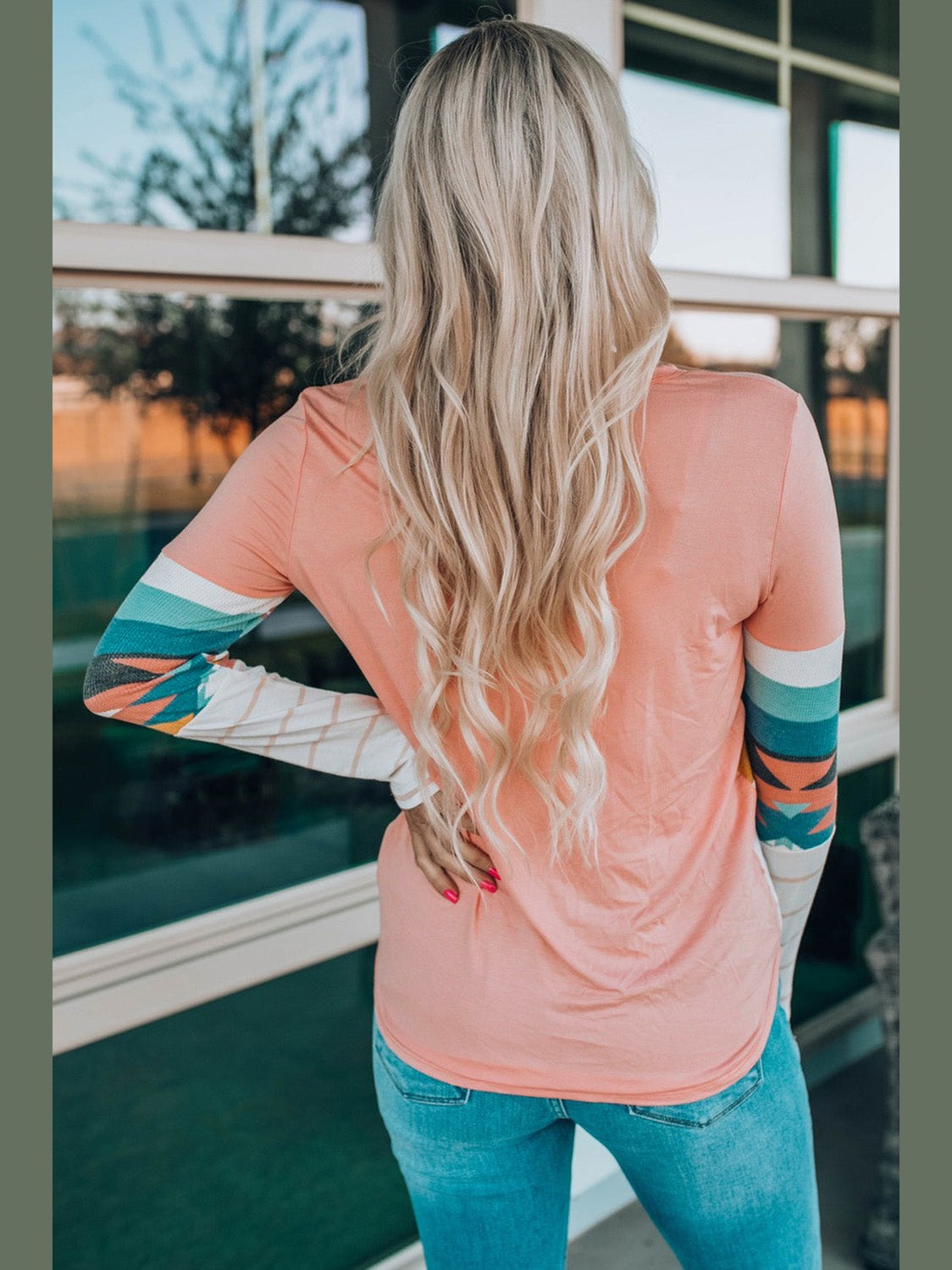 Geometric Round Neck Long Sleeve T-Shirt